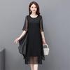 Women's Summer 2023 Silk Crepe A-line Dress: Mid-length, Solid Color, Loose Fit, Tummy-Covering, Fashionable and Elegant.