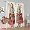 2pcs,2D plane printing Creative Curtains Twin Apple Bunnies Polyester Woven (without rod) Decorations For Home Perfect for