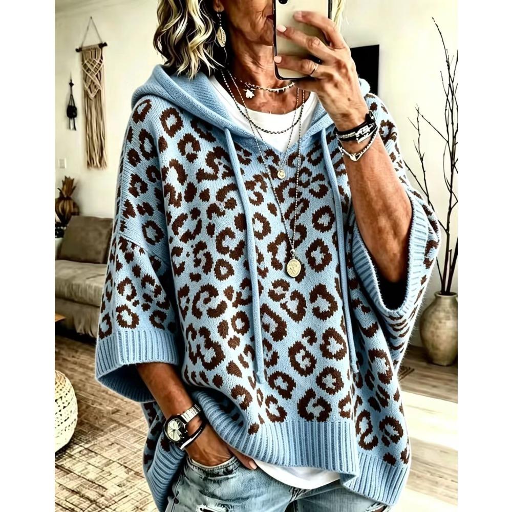 Felpa da Donna con Cappuccio Stampa Leopardo Coulisse Autunno Inverno Oversize