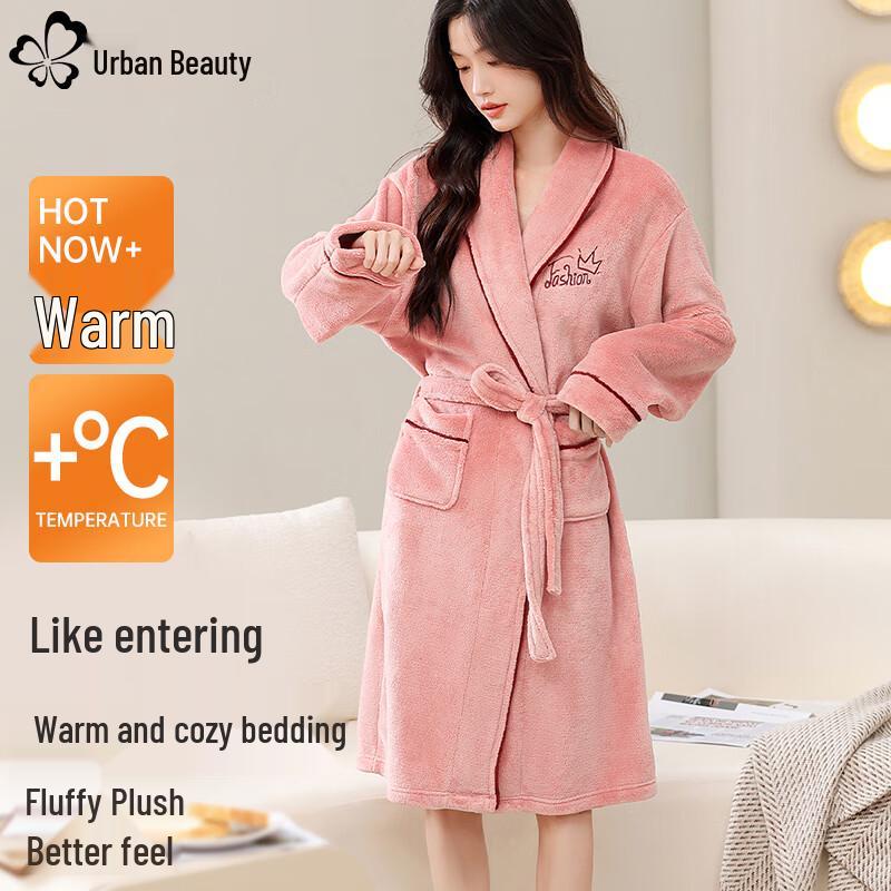 Women s Autumn Winter Coral Fleece Bathrobe XL
