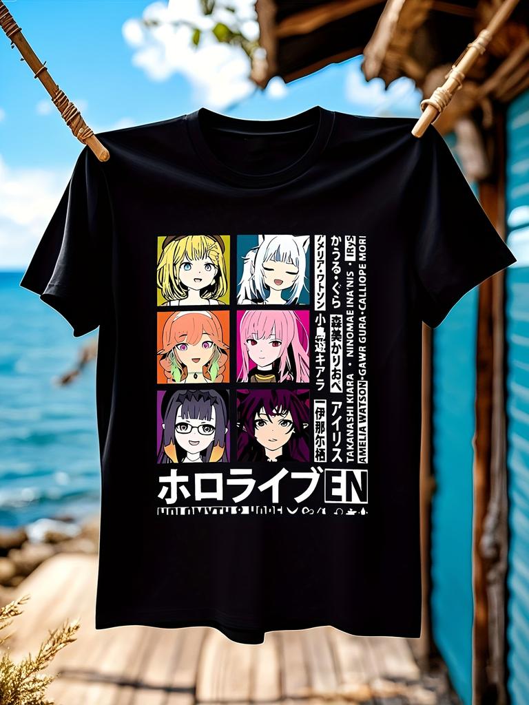 Quick-Dry Anime Graphic T-shirt - Oversized Fit Casual Tee with Vibrant Character Print