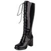 Women's Knee High Boots Lace-up Block Heels Party Winter Shoes Ladies Footwear Large Size 44 Black White Red Long Party Boot
