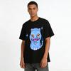 Funny Tongue-Out Blue Cat Print Casual Top Unisex Fun Cartoon Pattern Loose Breathable Daily T-Shirt Pure Cotton T-shirt