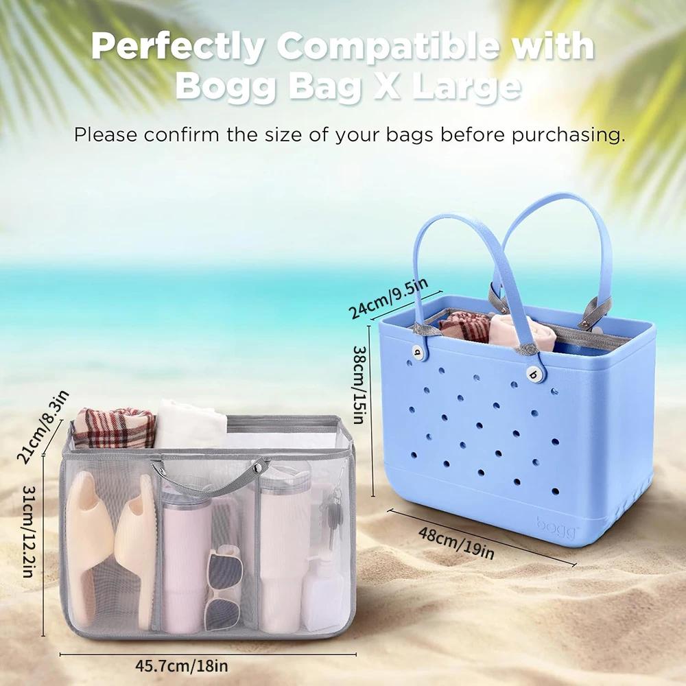 Beach Tote Organizer Insert – Lightweight Mesh Storage Divider for XL Bogg Bag Accessories, Sandproof Compartments