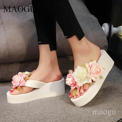 Lätta Damskor med Tjock Sula för Sommarmode Blomsterdekorationer Plattformssandaler Kvinna Casual Tofflor Zapatos De Mujer