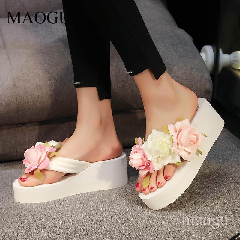 Lightweight Thick-sole Women's Summer Fashion Slippers Flower Decors Platform Flip Flops Woman Casual Slides Zapatos De Mujer