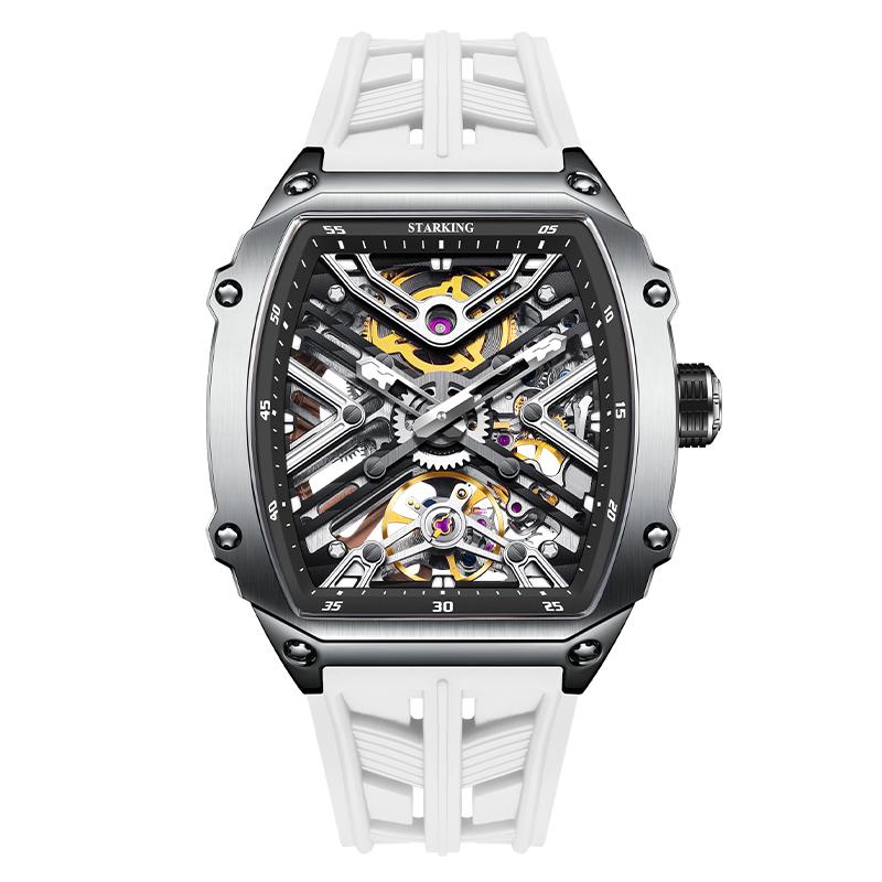 STARKING Men's Waterproof Sports Mechanical Watches Wear-resistant Silicone Strap Automatic Watch Luminous Tonneau Luxury Watch
