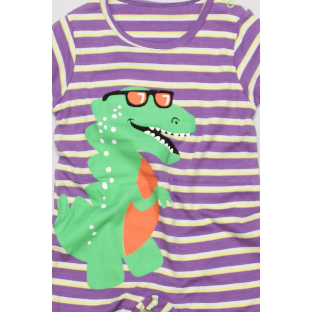 Sommer Baby Baby gekämmt 100 % Baumwolle gestreift Dino bedruckte Unterseite mit Skhpit Overall 11005