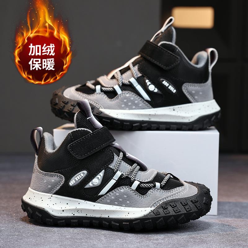 Running shoes, sports shoes, children's shoes, middle-aged children and boys 2025 explosion, red star leather surface, autumn and winter two cotton