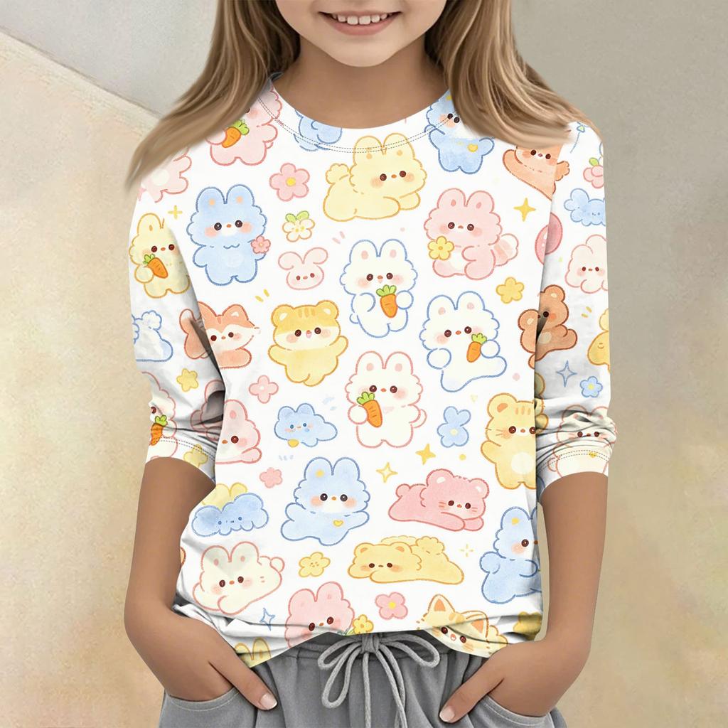 Kids Animal Print Crew Neck 3/4 Sleeve Casual T Shirt Soft Fabric Lightweight Comfortable Fit for Everyday Wear