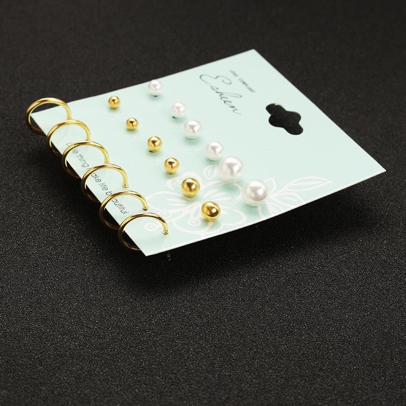 Fashion Size Ball Earrings Personality U-shaped Earrings 9 Pairs Of Plate Set Ear Jewelry AVE