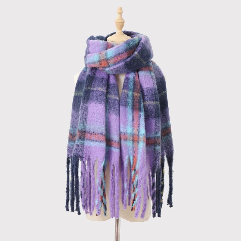 Winter warm mohair plaid fringed scarf female designer high-end versatile soft atmosphere scarf