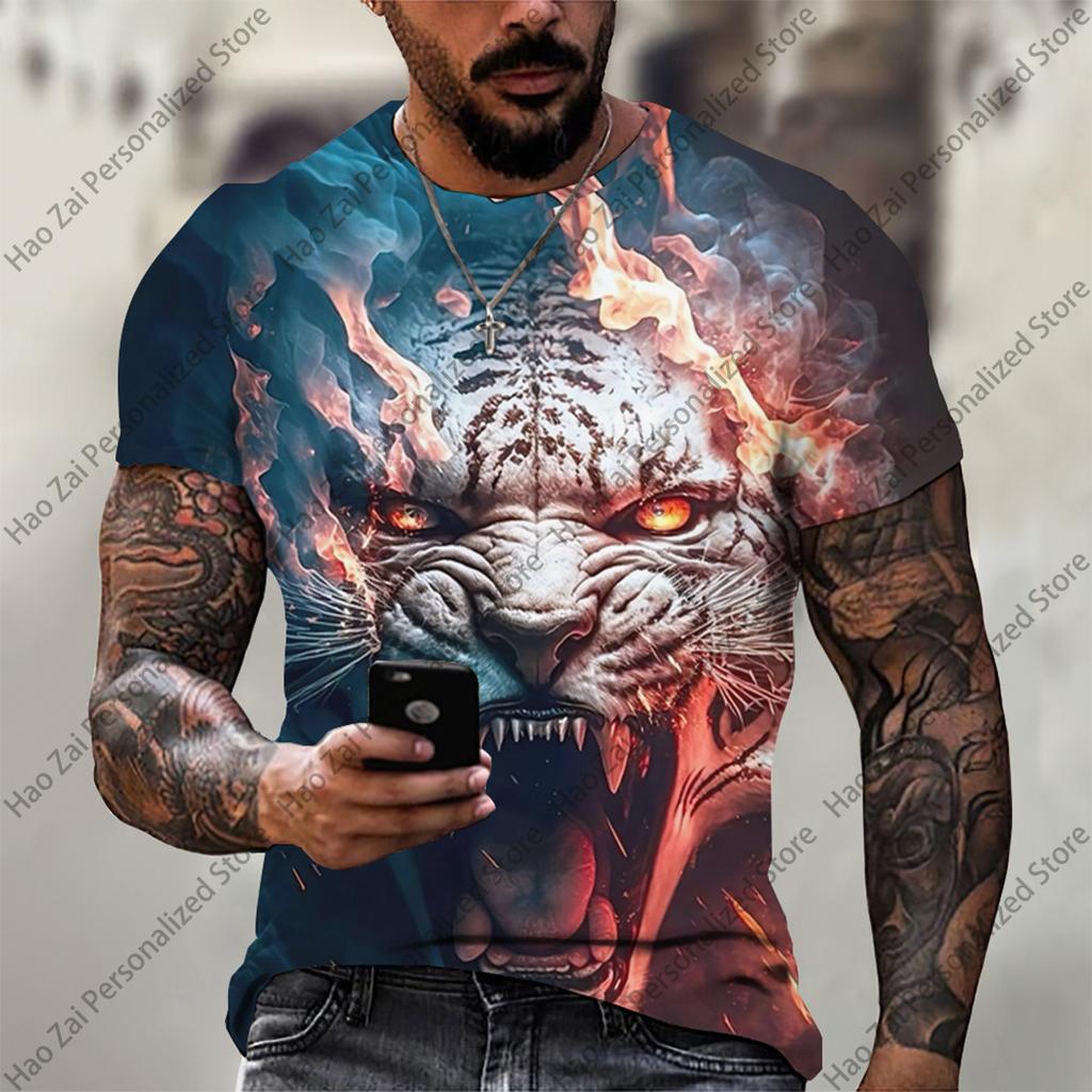 2026 New Summer Fashion: Cool 3D Animal Digital Print Trendy Men's Round-Neck Short-Sleeve T-Shirt—SoftComfortableand Breathable