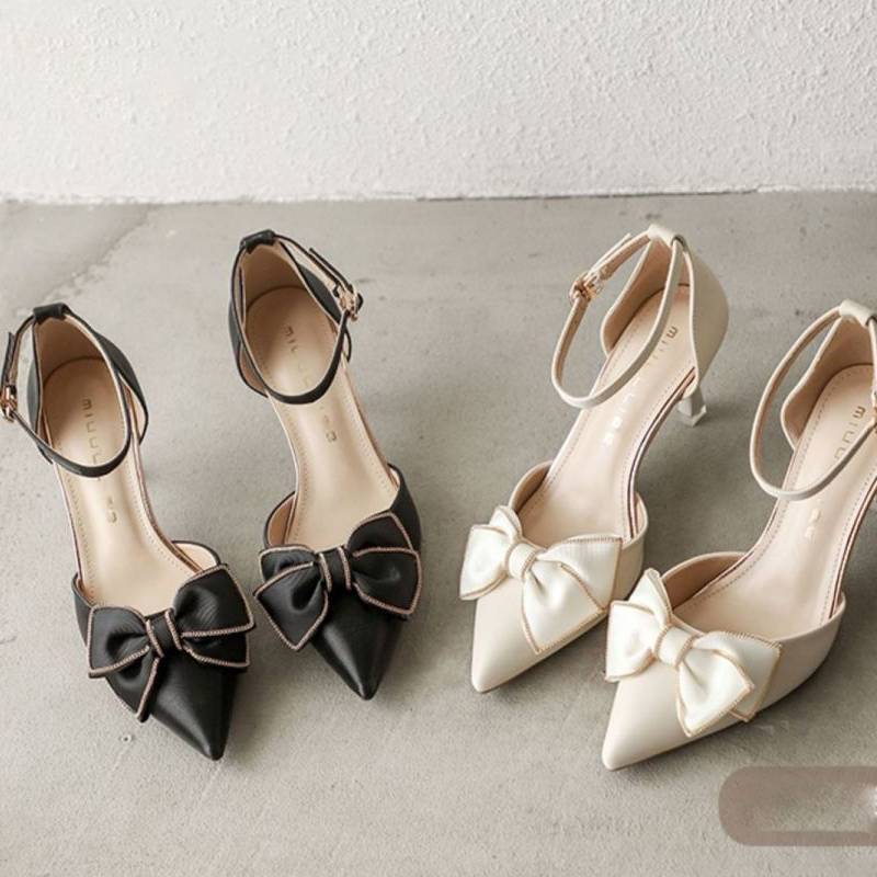 Summer Fashion Slipon High Heels With Bowknot And Pointed Toe For Women