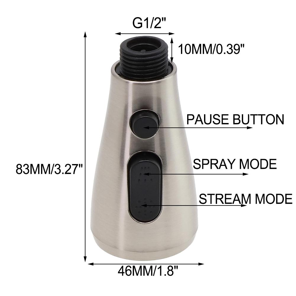 Spray Shower Head Setting Spare Tap Sprayer Brushed 1/2" Connection For Attaching To Flexible Pull Out Hose Spout Kitchen Faucet