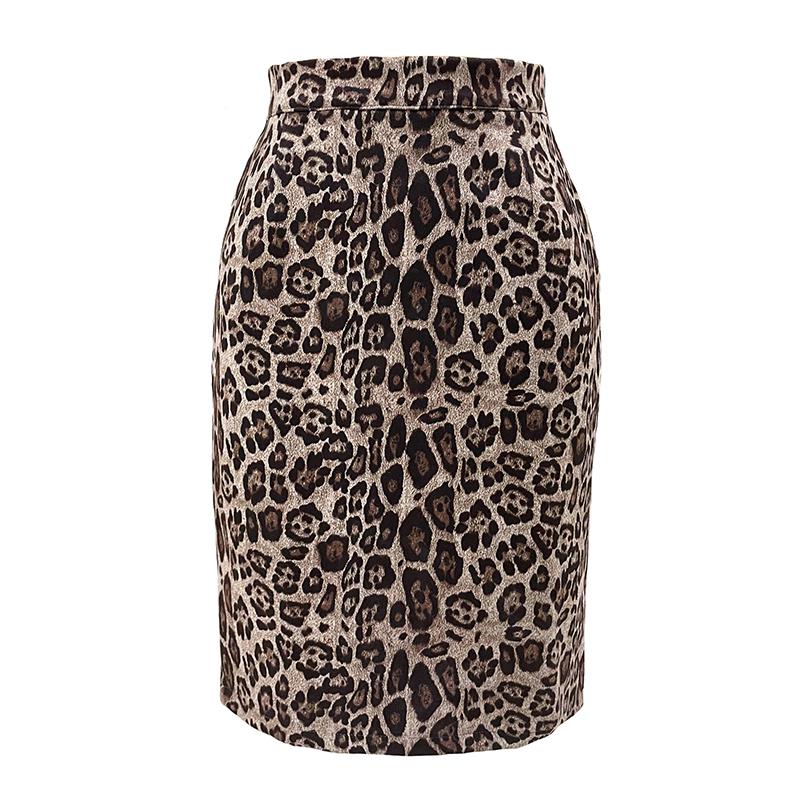 Women Zipper High Waist Chamois Leopard Package Hip Skirt