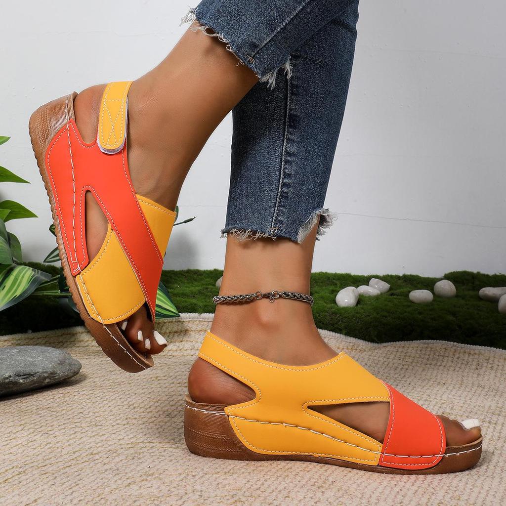 Damen Zweifarbige Keilsandalen - Offene Zehenpartie, Dicke Hohe Absätze, Party- und Freizeit-Ausflüge, Strandschuhe | Strapazierfähige TPR-Sohle, Damen-Sandalen