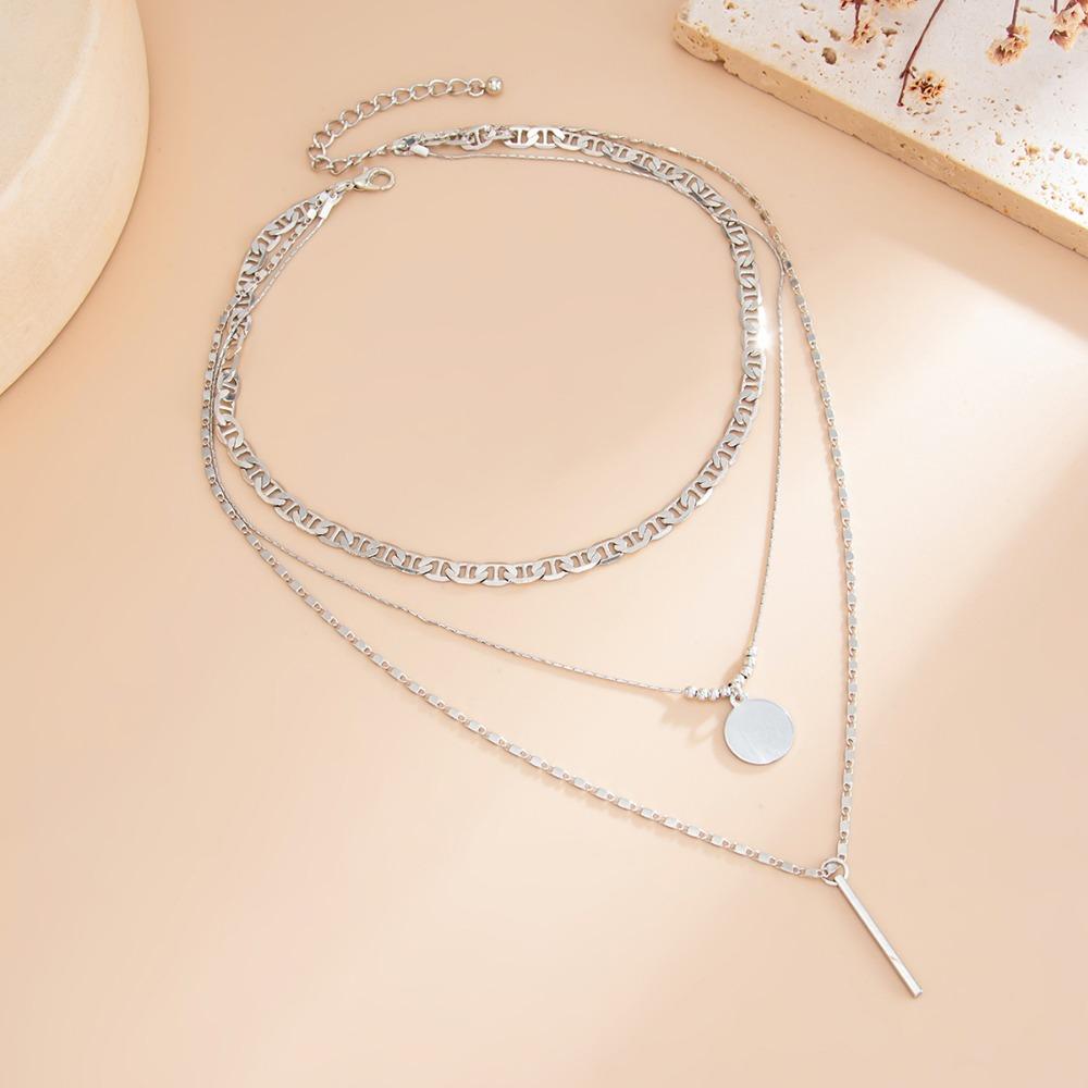 Fashion simple geometric metal Disc & Bar pendant 3 Layers Choker necklaces for women Stainless steel chain party Jewelry Gifts