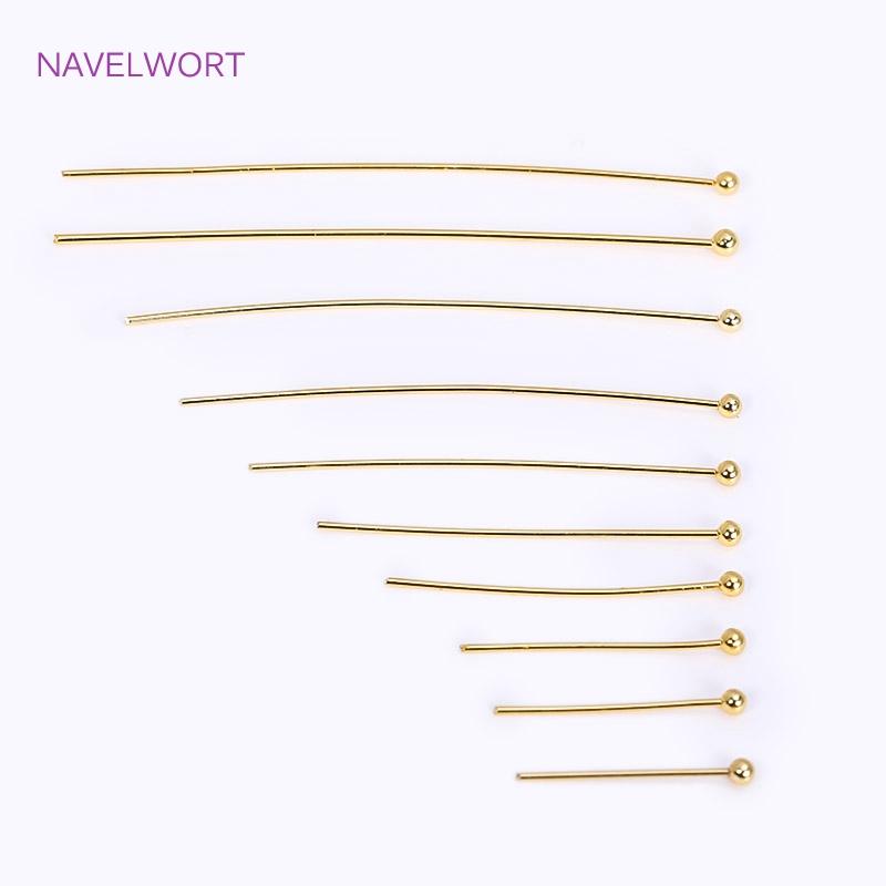 50pcs/Lot 18K Gold Plated Pins Brass Ball Head/Flat Head/Eye Head Pins Supplies For Jewelry DIY Beading Accessories Wholesale
