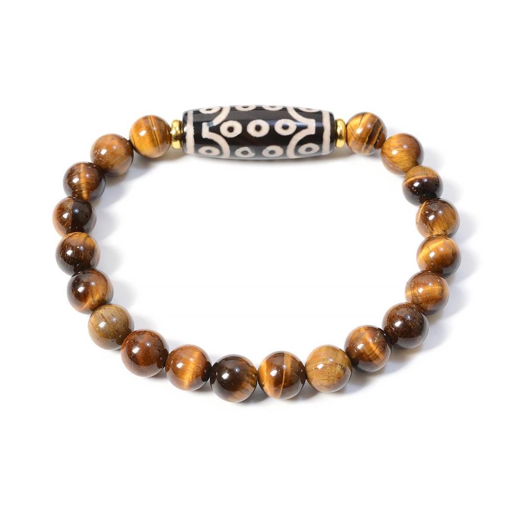8mm Yellow Tiger Eye Agate 21-Eye Dzi Bead Bracelet for Men and Women