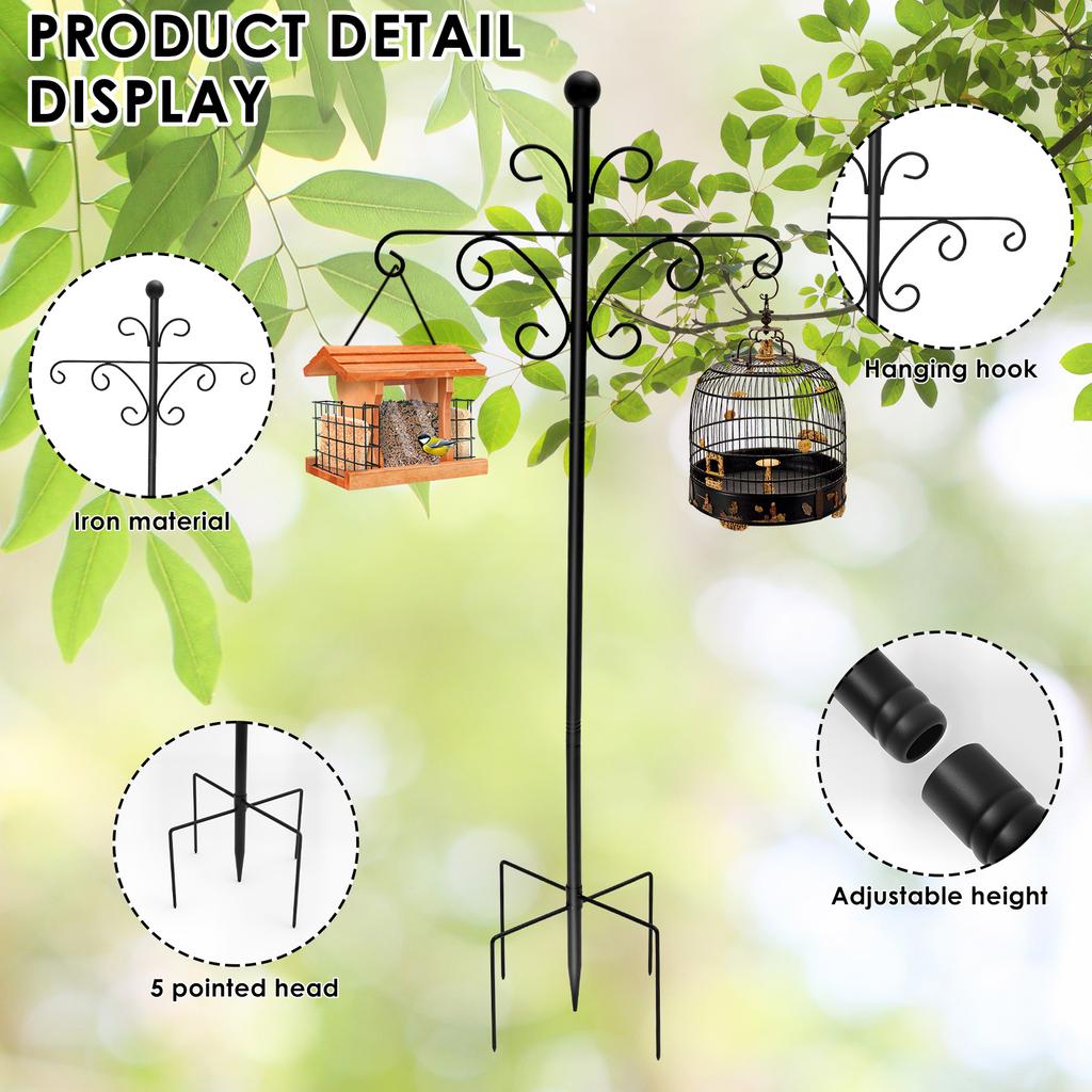 Double Shepherd Hooks 80-176cm Adjustable Outdoor Plant Hook Inserting Garden Decor Lawn Solar Lights Bird Feeders Hook