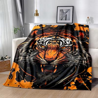 1 Stück Kreative Brüllender Tiger Decke Weicher Überwurf für Heimdekoration, Geschenkidee, Ganzjahresnutzung .K026