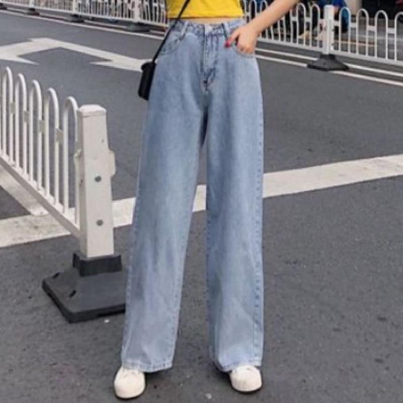 Señoras jeans pierna ancha de cintura alta pantalones de mezclilla sueltos  pantalones largos rectos comprar a buen precio — entrega gratuita, reseñas  reales con fotos — Joom