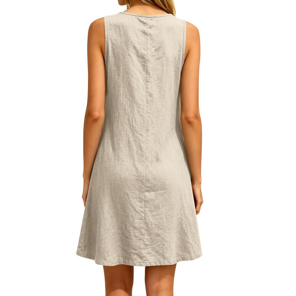 Summer Dresses Loose V Neck Sleeveless Sundresses Swimsuit Coverup With Pockets
