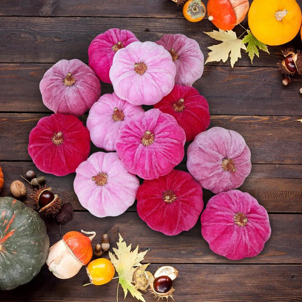 Artificial Velvet Pumpkin 2025 12/16Pcs Halloween Autumn Fall Pumpkin Ornament For Autumn Party Decorating Props