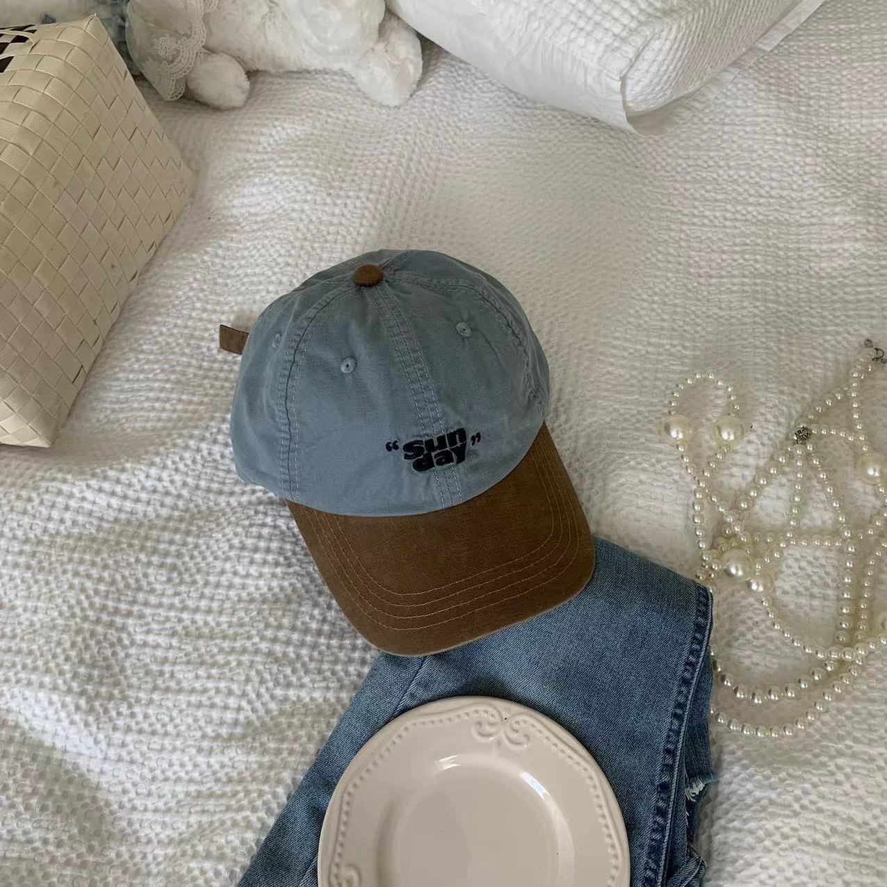 

Американська ретро капелюх відповідного кольору жіноча вінтажна універсальна бейсболка контрастного кольору модна чоловіча стріт-хіп-хоп кепка M（56—58cm） синій