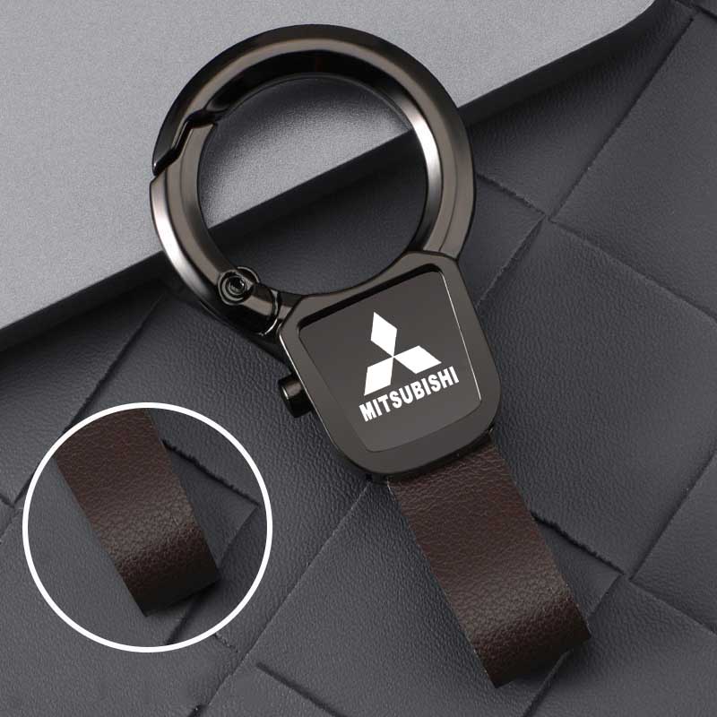 Autologo Sleutelhanger PU Leer Metaal Sleutelring Hanger Voor Mitsubishi Ralliart ASX Lancer Cordia Pajero Outlander Galant Mirage Colt