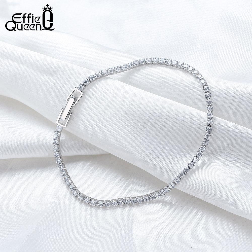 EFFIE QUEEN S925 Silver 2mm/3mm/4mm Tennis Bracelets Shiny White Cubic Zircon Exquisite for Women Men Jewelry Fashion Gift SB91