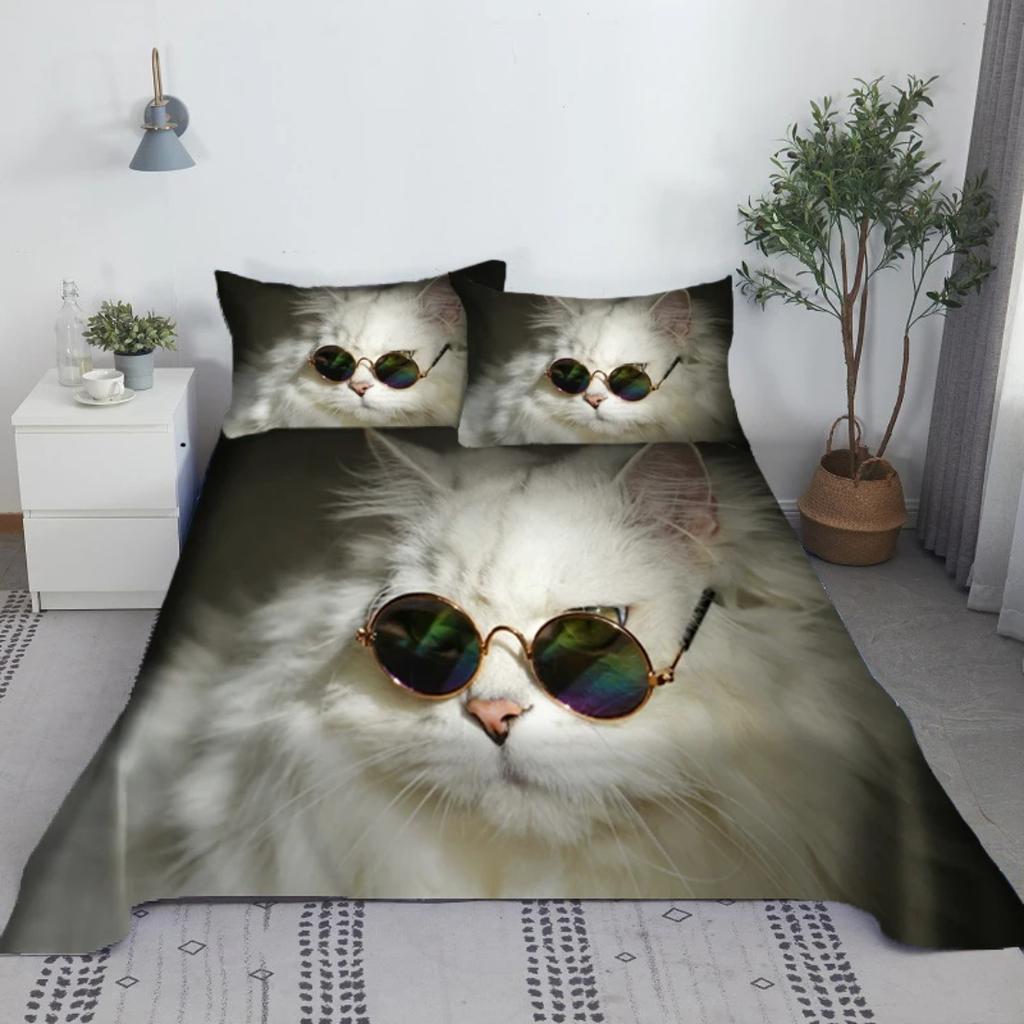 3D Digitaldruck Katzenbettwäsche-Set, Kawaii Haustier Katze Bettbezug für Kinderzimmer Queen King Size Weiche Bettwäsche