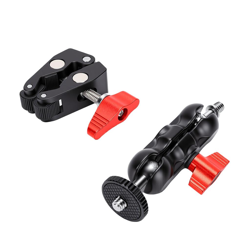 Super Clamp with Dual Ballhead Magic Arm Camera Clamp Mount Kit with 1 4  20 and 3 8  16 Thread for Monitor Flash Light