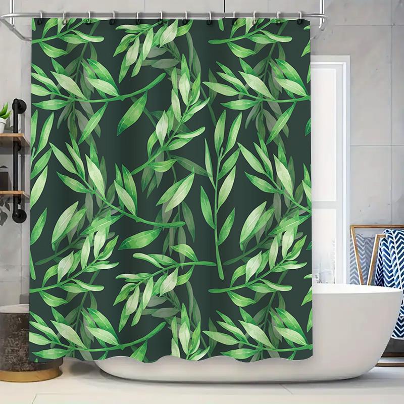 Green Leaves Shower Curtain Bathroom Decor for Home Decoration Water-Proof Fabric Various Sizes Available.