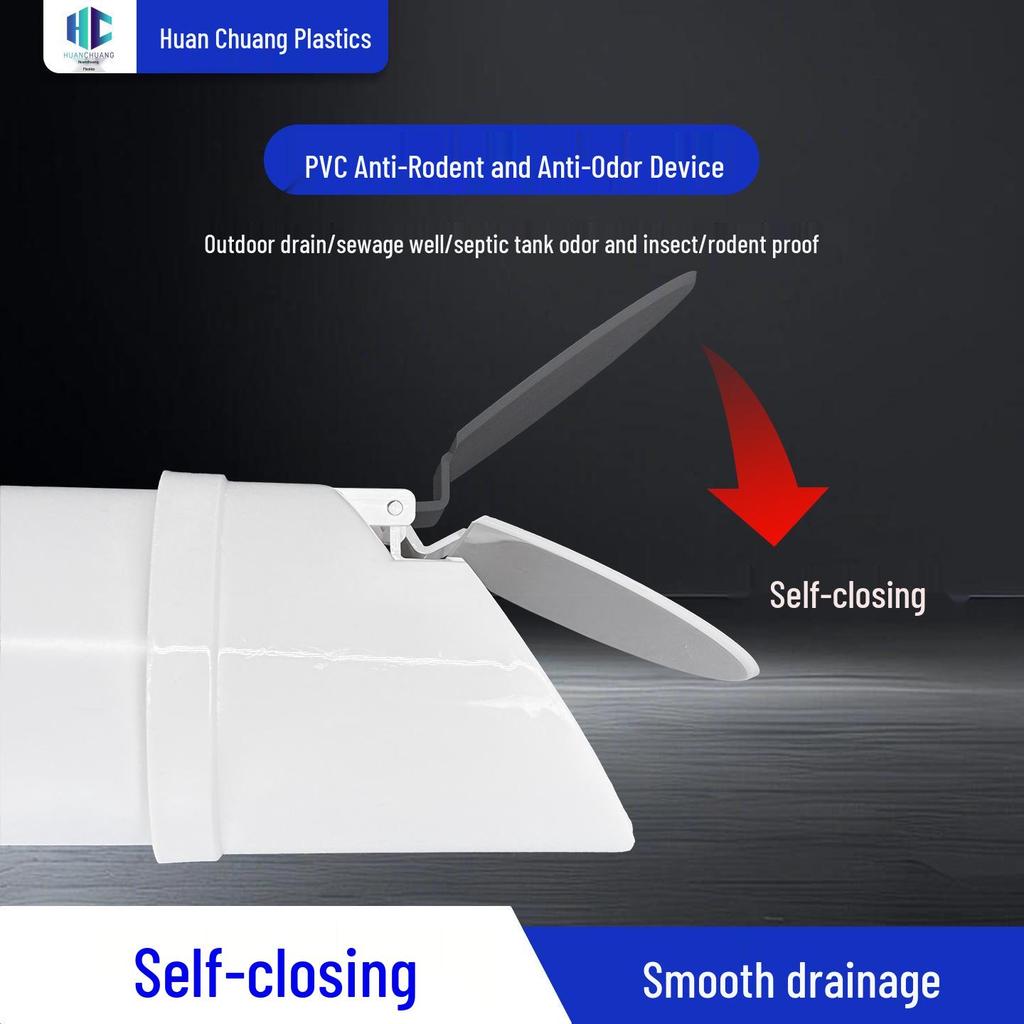PVC Self-Closing Odor Trap Pipe, Insect & Rodent Proof, Fits 50/75/110mm Septic Tank Sewage Outlets