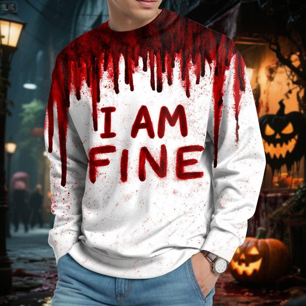 Men Men's Halloween Bloody I AM FINE Letter Printed Crew Neck Hooded Sweatshirt Long Men Cotton Sweat Suits