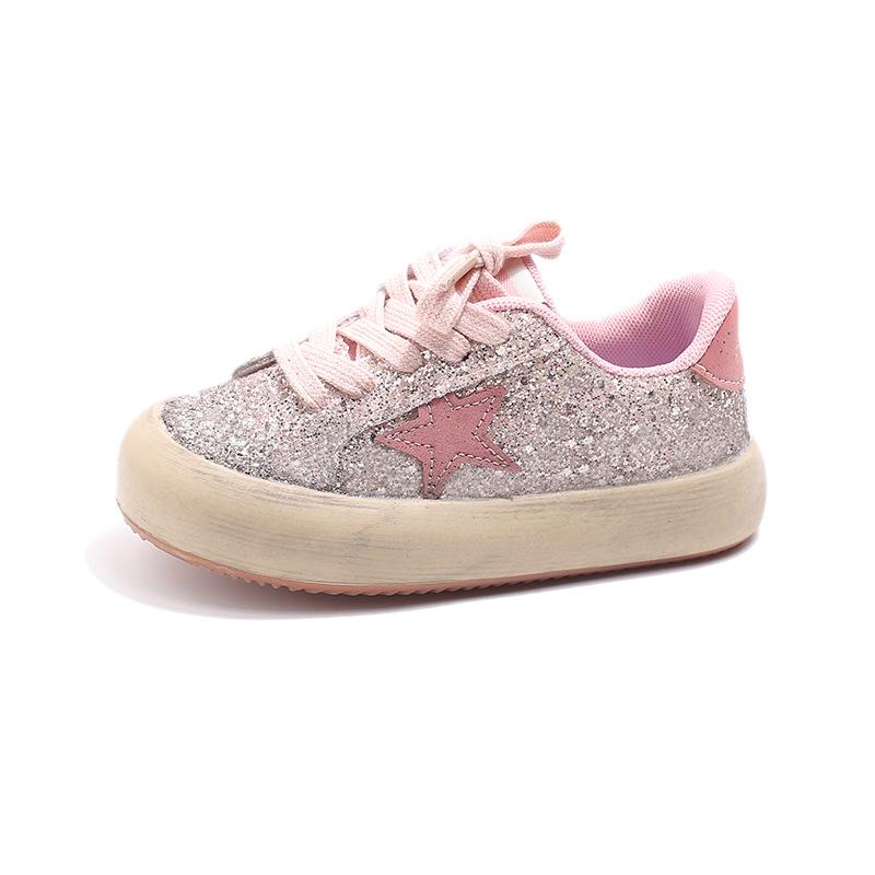 Girls' 2024 Autumn Sequined Sneakers - Trendy Korean-Style Casual Sports Shoes for Little Fashionistas