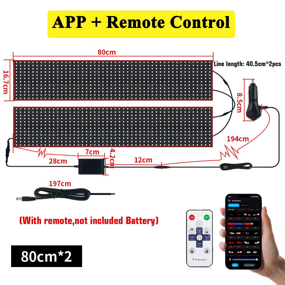 New APP Control  LED Truck Car Devil Eye Light Scrolling Pixel Panel For Board Windshield Free Custom Text 12V 24V 120/150/200cm