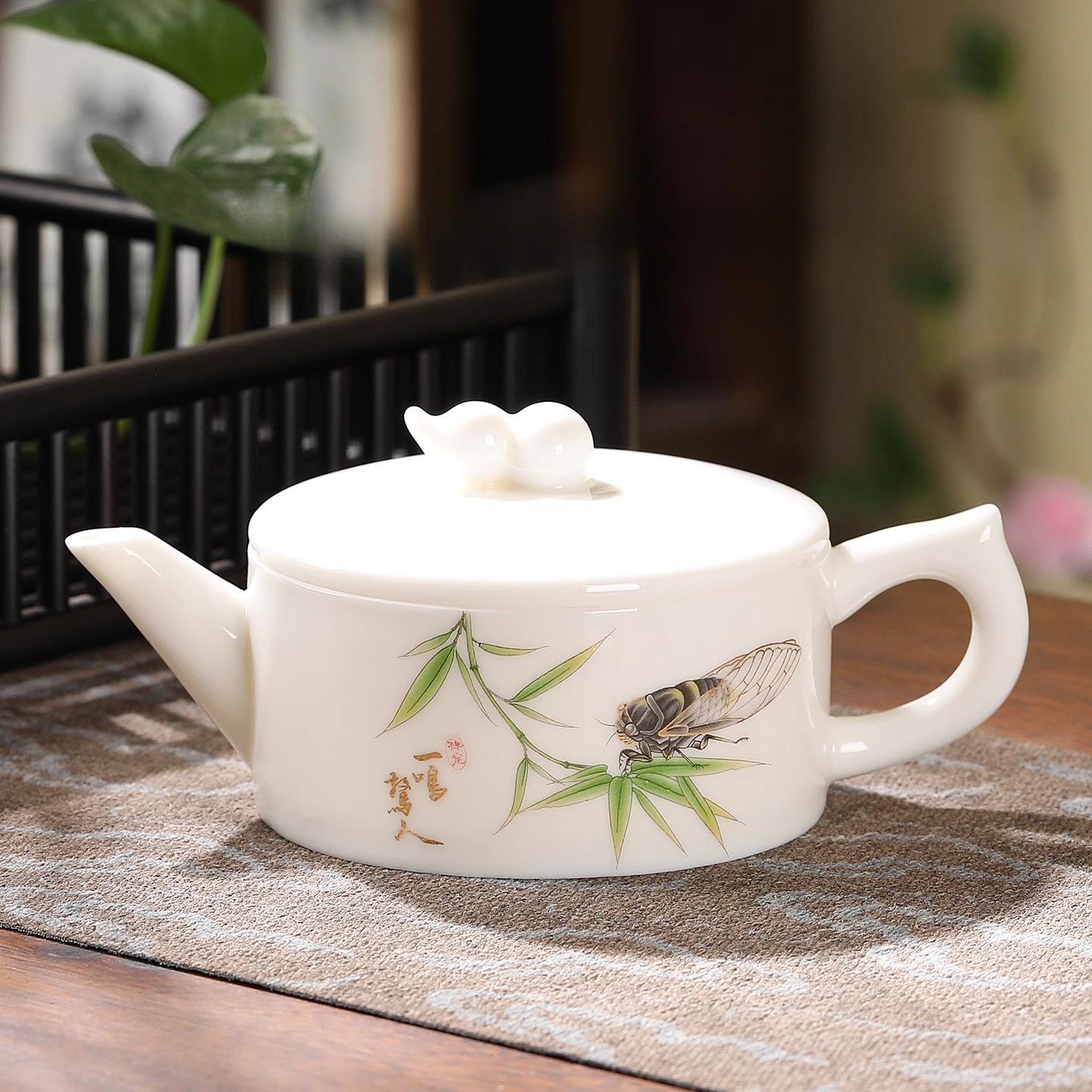 

Суэты нефритовый белый фарфоровый чайник керамический большой емкости ручной работы одинарный горшок Ханва с широким горлышком набор для чайной церемонии