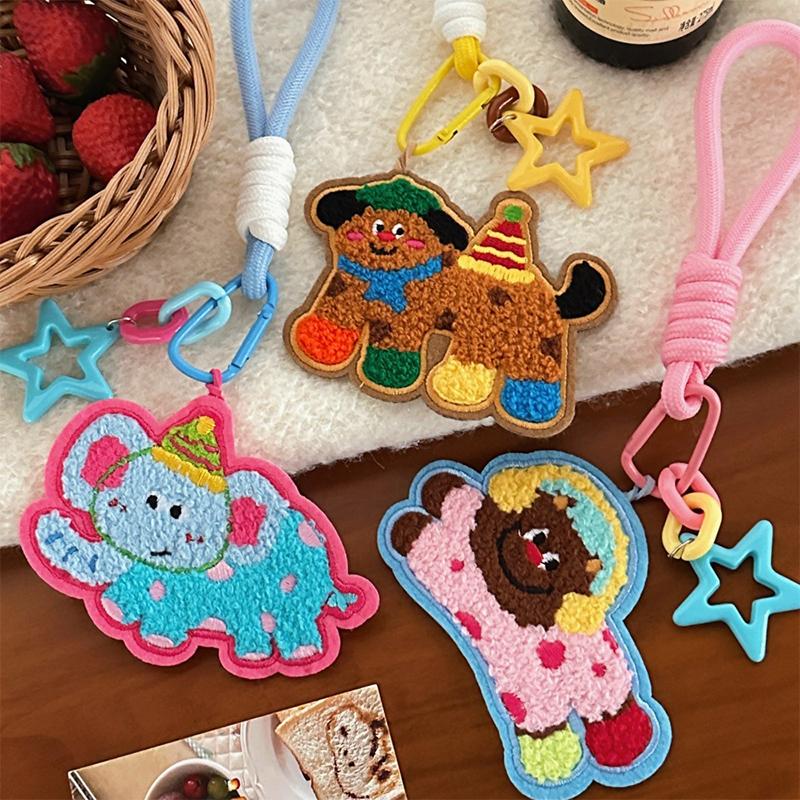 Cute Cartoon Embroidery Animal Felt Keychain Soft Plush Keyring Stuffed Key Holder Lovely Backpack Pendant Bag Charm Couple Gift