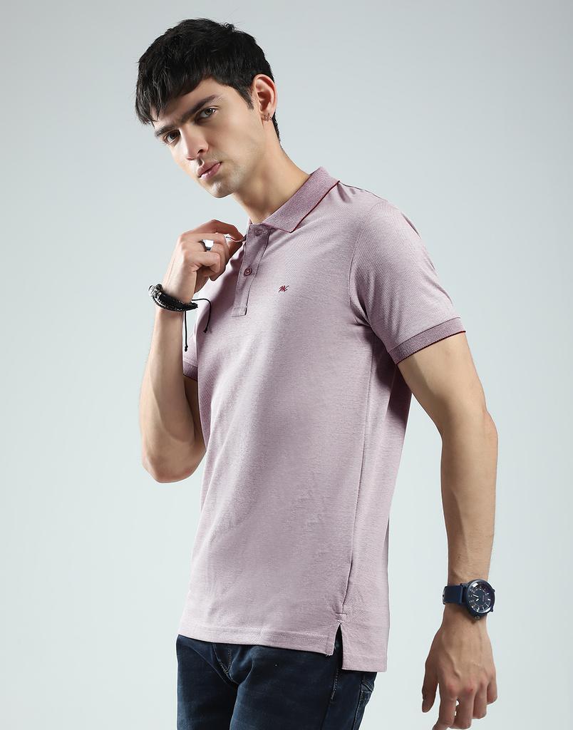 MONTE CARLO Herren Einfarbiges Rosa T-Shirt mit Kragen und Halbarm