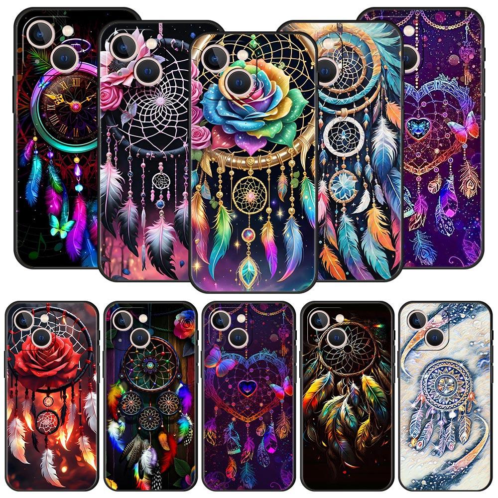 Cute Mandala Dreamcatcher Phone Case For iPhone 17 16 15 Pro Max 11 12 13 14 7 8 Plus SE 2020 X XR XS Cover Soft Black