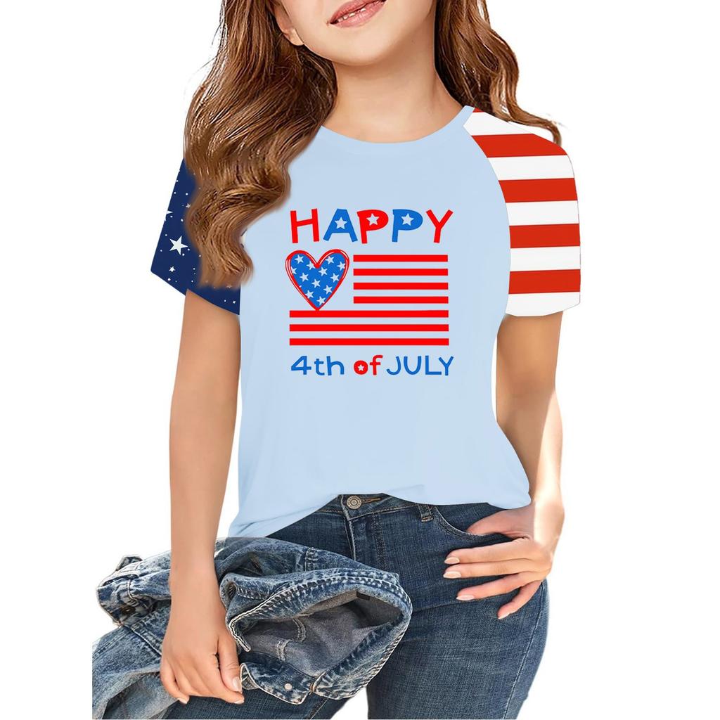 Tops For Youth Kids Boy And Girls 2-10 Years Round Neck Short Sleeve Trendy Tops