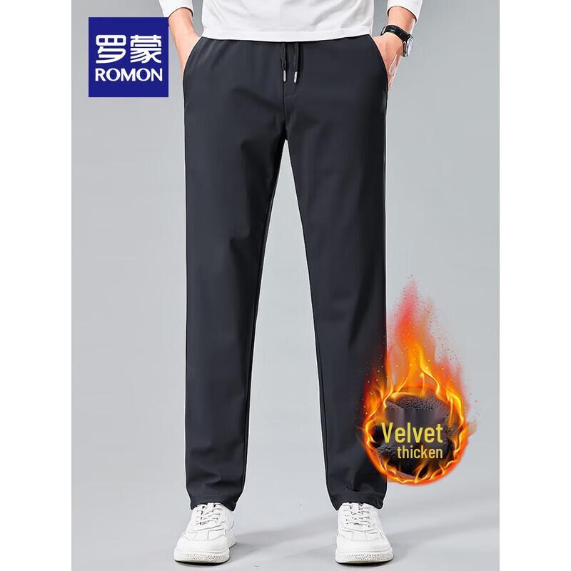 ROMON Men's Winter Thickened Straight-Leg Casual Pants
