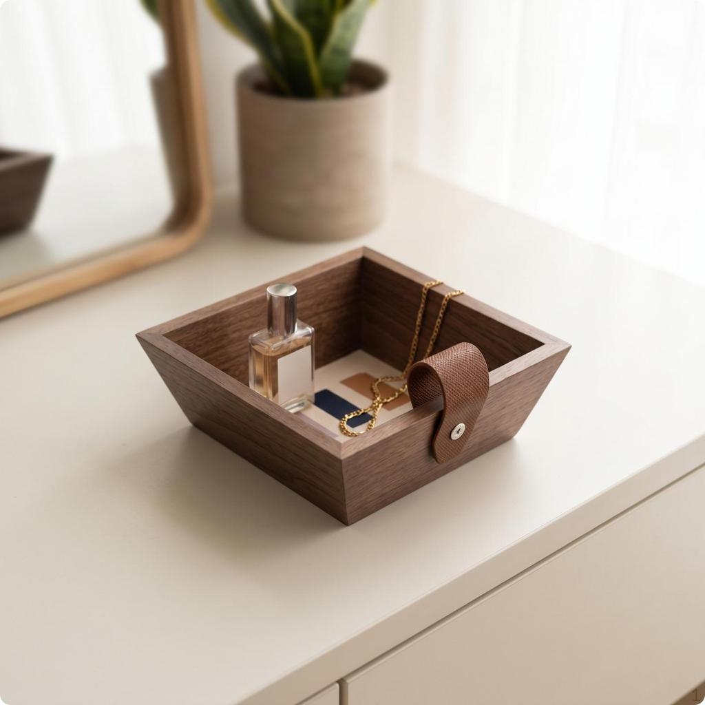 OpenTop Storage Tray LeatherLike Handle Decorative StitchedEdge S