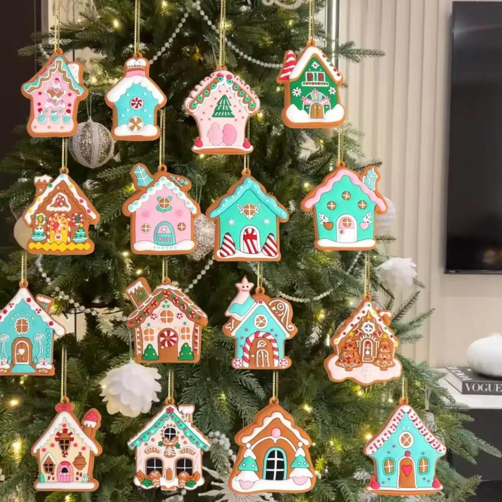 8/16Pcs Candy Color Christmas Gingerbread House Pendant Cabin Hanging Decoration  Navidad