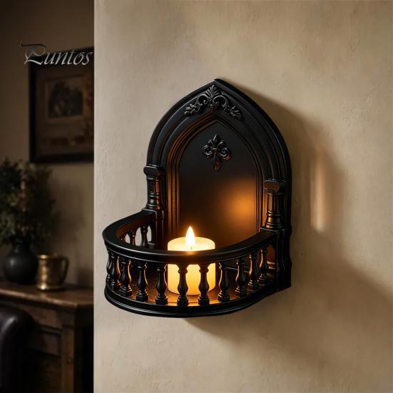 Dark Academia Room Decor Gothic Wall Shelf, Vintage Floating Shelf for Bedroom And Living Room, Matte Black Decorative Display Wall-Mounted Rack with