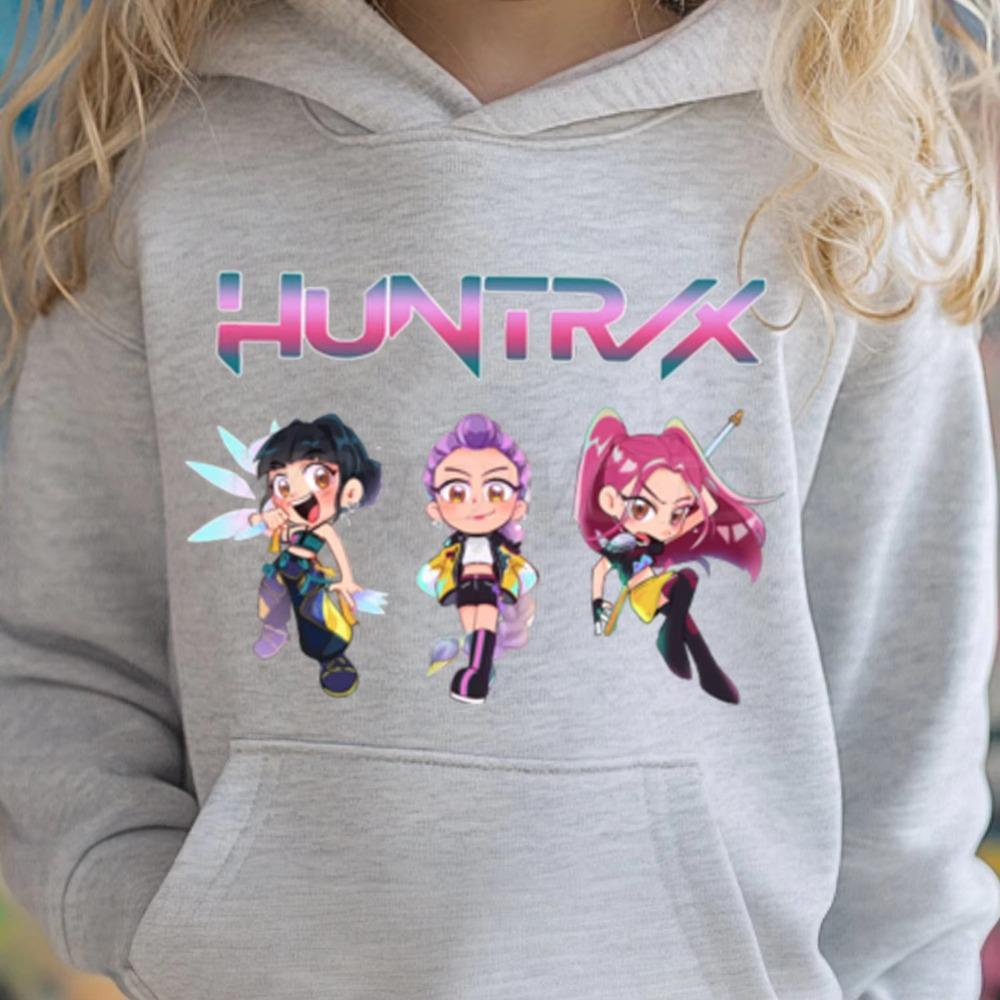 Autumn KPop Demon Hunters Pattern Pocket Hoodies Fashionable Casual Sports Long Sleeved Children's Girl Hooded Sweatshirts