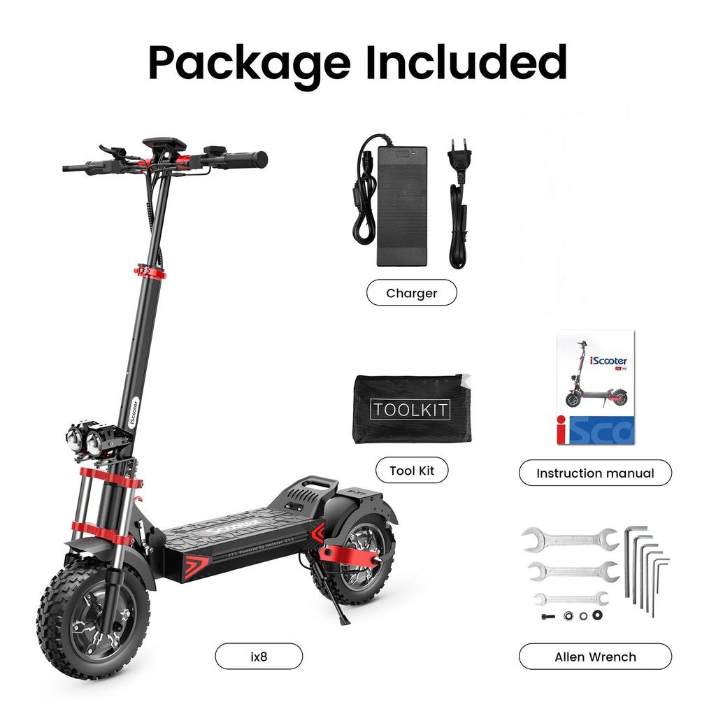 iScooter IX8 Off-Road Electric Scooter -1200W Dual Motor, 69km Range, 12" Tires & Hydraulic Suspension for All-Terrain Riding